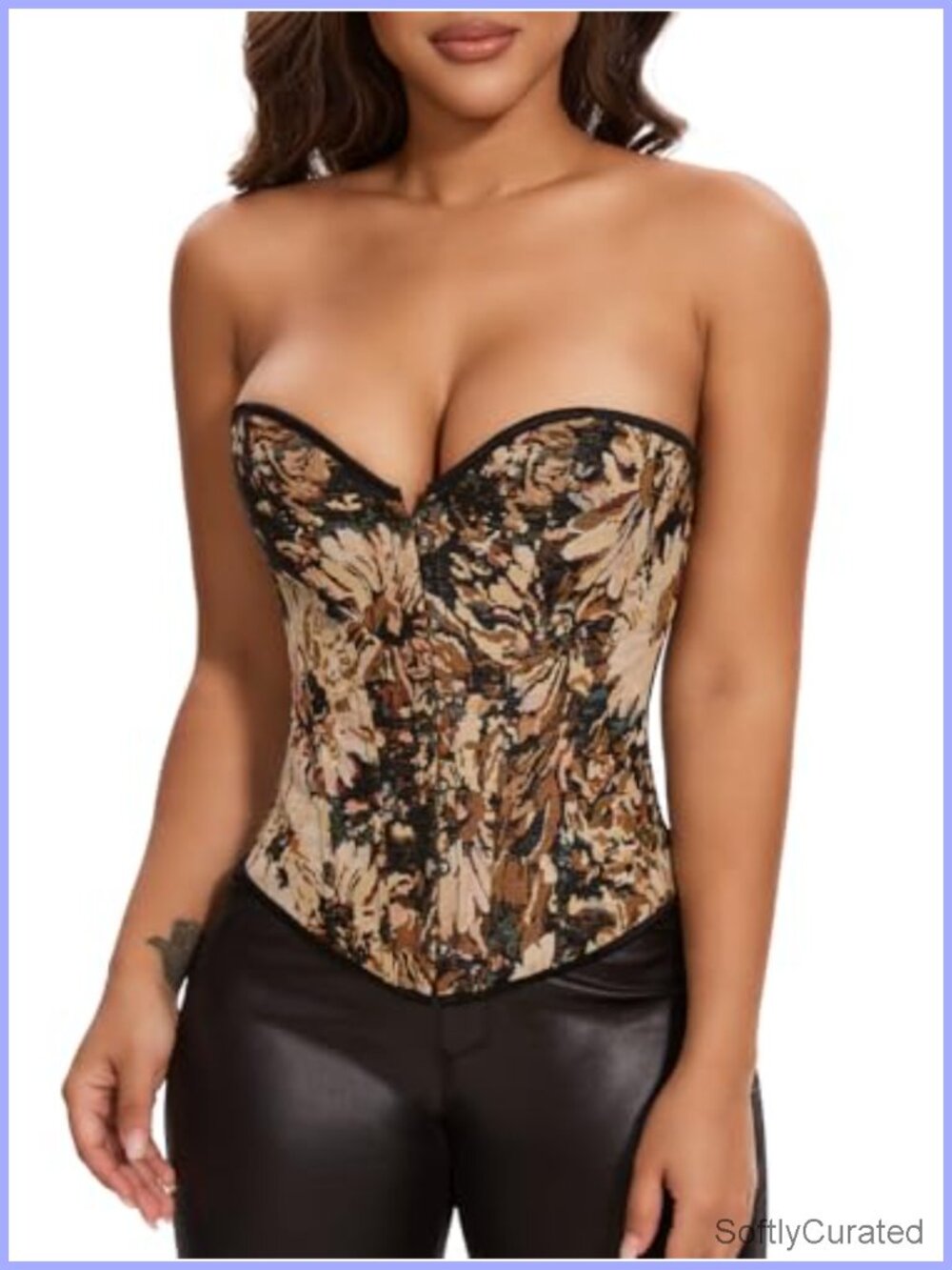 Vintage Denim Floral Bustier Corset Lace Up Overbust Top